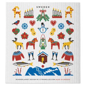 Disktrasa Svenska vinter traditioner med dalahäst, adventsljusstake, jul