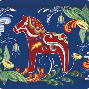 Dalom - Frukostbricka blå med röd dalahäst