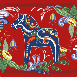 Dalom - Frukostbricka röd med blå dalahäst