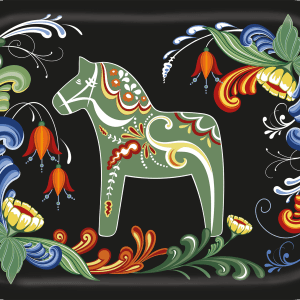 Dalom - Frukostbricka svart med grön dalahäst