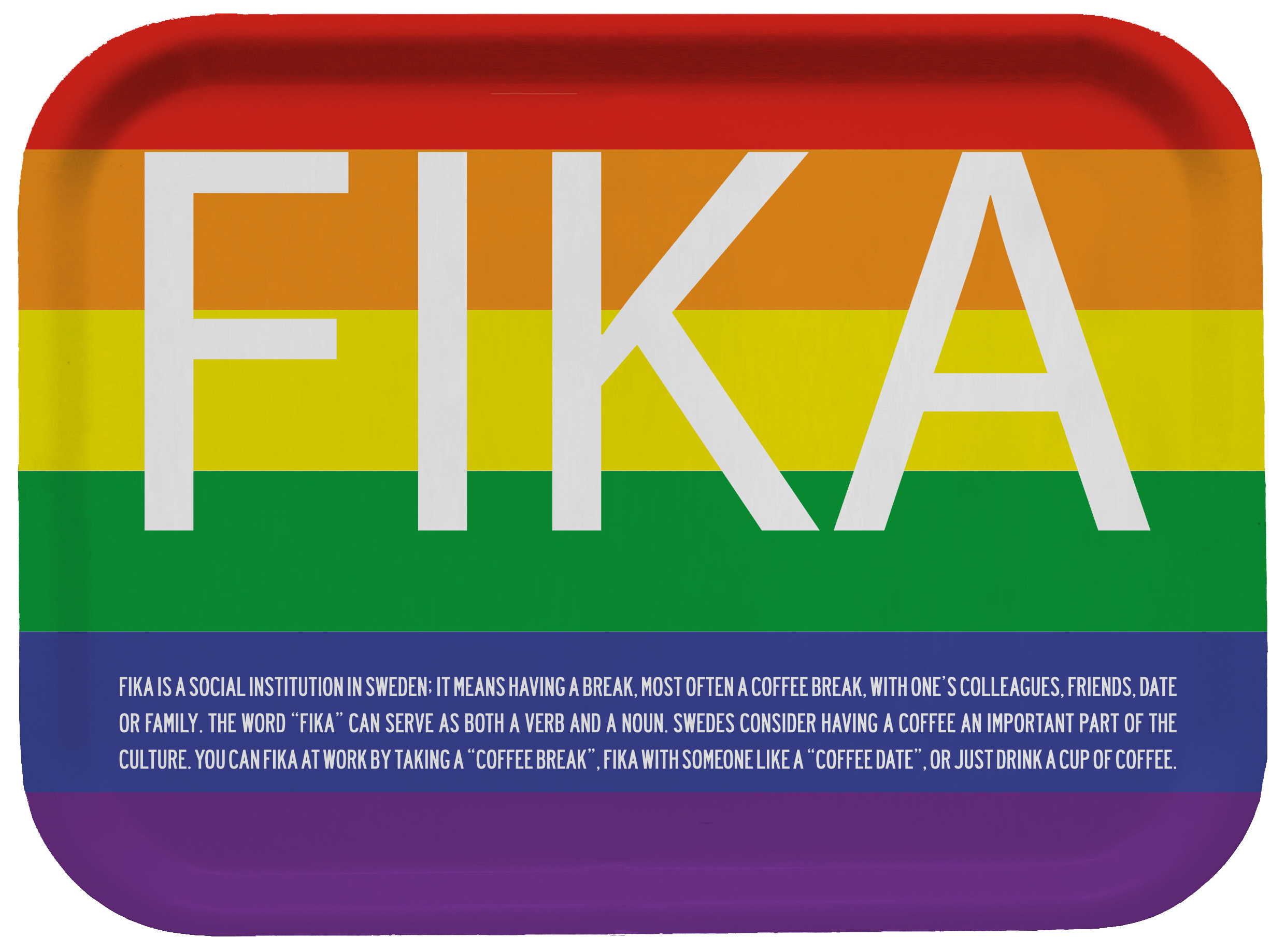 Frukostbricka i pride-design med svensk fika-tema