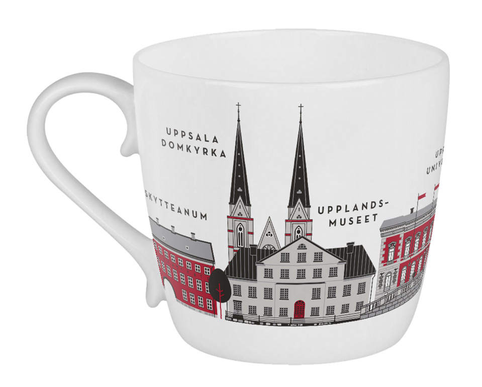 Uppsala mugg med husmönster i röd färg